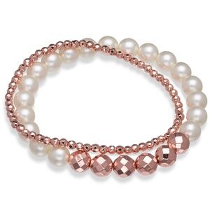 Rose Gold Hematite & Pearl Beaded Stretch Bracelet Set